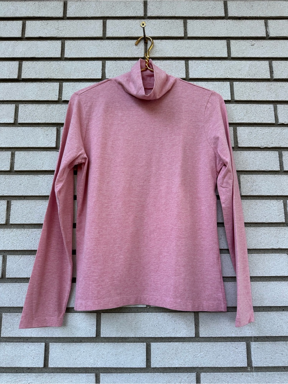 LL Bean Pink Turtleneck Top S Cotton Lycra Stretch Long Sleeve Layering Shirt